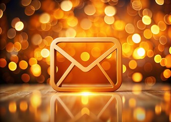 Poster - Vibrant Orange Email Symbol with Bokeh Effect, Perfect for Digital Communication and Marketing Concepts in a Modern Background Setting