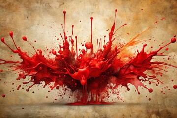 Poster - Vibrant Red Blood Abstract Splash Paint with Textured Paper Design for Stunning Ink Wallpaper Backgrounds and Creative Art Projects