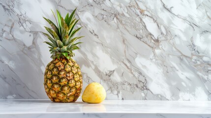 Poster - Modern minimalist pineapple display contemporary kitchen background image sharp geometry artistic viewpoint clean design concept