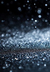 Wall Mural - shimmering silver sparkles on a dark background create a mesmerizing texture. soft blue lights creat