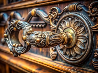 Poster - Vintage Ornate Handle Detail in Macro Photography Capturing Intricate Patterns and Textures for Timeless Aesthetic Appeal
