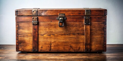 Poster - Vintage Silhouette of a Large Brown Wooden Box on a White Background, Perfect for Showcasing Object Storage and Evoking Nostalgia with Ample Copy Space for Your Design Needs