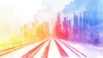Poster - Bright Fiber Optic Paths in Modern Network Infrastructure with City Skyline Background