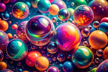 Poster - Vintage Style Metaball Animation of Colorful Liquid Blobs Morphing in 3D Abstract Background with Bright Holographic Colors for Creative Visual Projects