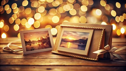 Poster - Vintage Style Photography Emphasizing a Horizontal Card Layout with Warm Beige Tones, Ideal for Generative AI Applications in Modern Design Aesthetics