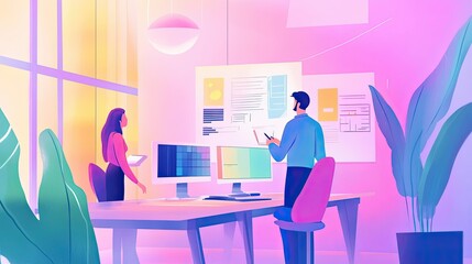 Poster - Two People Working Together in a Modern Office