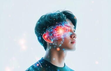Poster - human head and brain. ai technology, machine learning, and stocks, deep learning, thinking concept.
