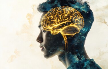 Poster - Human head and brain. Thinking concept, AI technology, machine learning, stocks, deep learning.