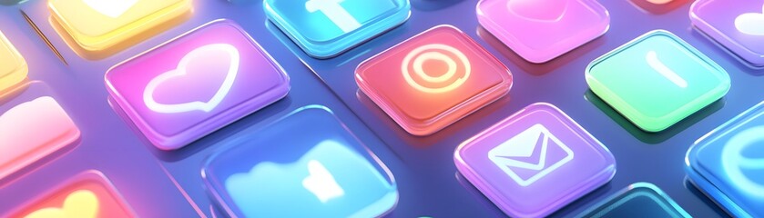 Poster - Colorful Glass Social Media Icons Displayed Digitally