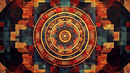 Poster - abstract geometric mandala with a central wheel