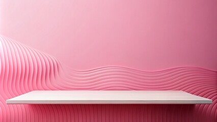 Poster - Wavy Pink Background with an Empty White Tabletop for Creative Presentations and Stylish Decor Ideas