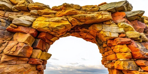 Poster - Weathered Rough Stone Archway Isolated on White Background Showcasing Natural Textures and Unique Geological Features for Documentary Photography