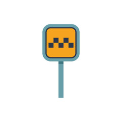 Poster - simple, flat design of a taxi sign standing on a metal pole, set against a white background