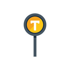 Poster - Public transport sign with a capital t for tram or train, indicating the direction to the station