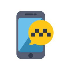 Poster - mobile phone showing taxi sign in speech bubble, concept for mobile taxi ordering app
