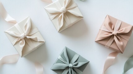Aufkleber - Delicate gift boxes in soft colors feature beautiful ribbons, perfect for celebrations or thoughtful presents at any gathering. Generative AI