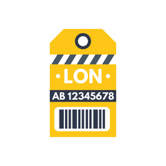 Poster - yellow luggage tag showing city code lon and barcode on white background