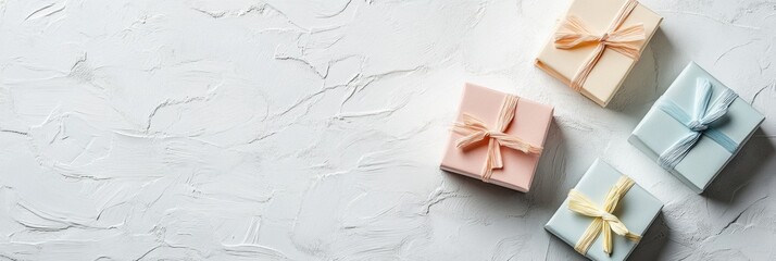 Aufkleber - Handcrafted gift boxes in soft pastel colors feature delicate ribbons, perfect for birthdays, holidays, and other celebrations. Generative AI