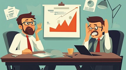 Poster - Two Businessmen Reacting Differently to a Positive Chart
