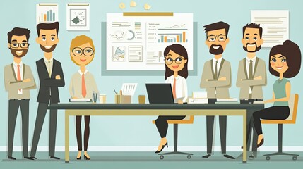 Poster - Business Professionals in a Meeting with Data Charts