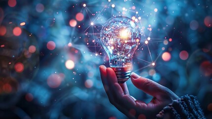 Poster - Hand gently holds a radiant lightbulb, symbolizing bright ideas and interconnectedness.