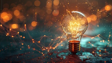 Poster - radiant lightbulb symbolizes innovative ideas and interconnectedness, set against a backdrop of vibr