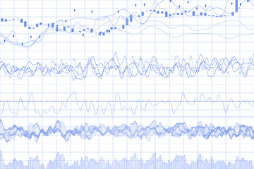 Poster - Abstract financial chart displaying data lines, grids, and waveforms in blue tones on white background, conveying business technology concepts. 3D Rendering.