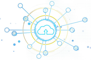 Poster - Digital cloud icon with network connections, holographic style, isolated on white background, concept of virtual data technology. 3D Rendering.