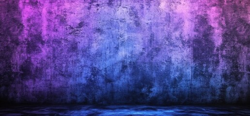 Poster - Abstract blue and purple neon light forms in a sci-fi futuristic theme, set against a black background with reflective concrete and a text space, presented in 3D rendering.