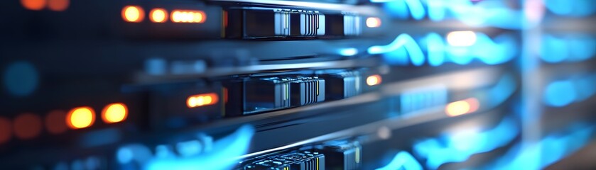 Poster - Illuminated Server Rack Displays Data Processing Activity