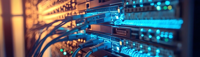 Poster - Network Server Rack With Cables Connected