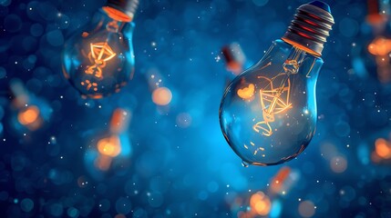 Poster - Glowing lightbulbs on a blue background a visual representation of ideas and innovation.