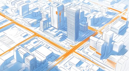 Poster - The digital city plan features a colorful blueprint of a city, which gives an idea of ​​a modern city. The design also includes some plants, which highlight the city's environment.