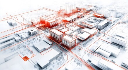Poster - The digital city plan features a colorful blueprint of a city, which gives an idea of ​​a modern city. The design also includes some plants, which highlight the city's environment.