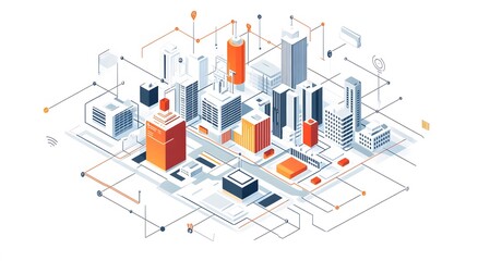 Poster - The digital city plan features a colorful blueprint of a city, which gives an idea of ​​a modern city. The design also includes some plants, which highlight the city's environment.