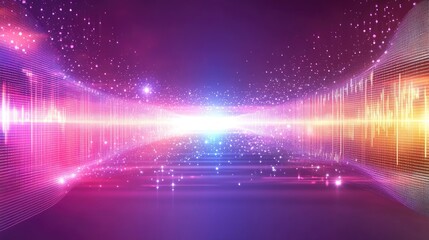 Poster - Abstract financial stock chart lines layered on a holographic digital background, futuristic tone.