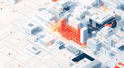 Poster - The digital city plan features a colorful blueprint of a city, which gives an idea of ​​a modern city. The design also includes some plants, which highlight the city's environment.