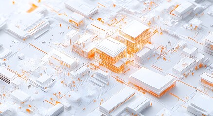 Poster - The digital city plan features a colorful blueprint of a city, which gives an idea of ​​a modern city. The design also includes some plants, which highlight the city's environment.