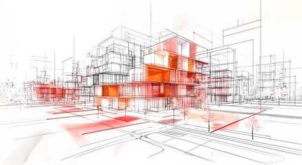 Poster - The digital city plan features a colorful blueprint of a city, which gives an idea of ​​a modern city. The design also includes some plants, which highlight the city's environment.