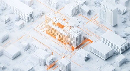 Poster - The digital city plan features a colorful blueprint of a city, which gives an idea of ​​a modern city. The design also includes some plants, which highlight the city's environment.