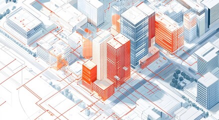 Poster - The digital city plan features a colorful blueprint of a city, which gives an idea of ​​a modern city. The design also includes some plants, which highlight the city's environment.