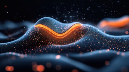 Aufkleber - Abstract waves with glowing orange lines and particles creating a vibrant visual effect