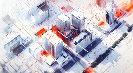 Poster - The digital city plan features a colorful blueprint of a city, which gives an idea of ​​a modern city. The design also includes some plants, which highlight the city's environment.