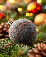 Wall Mural - Cozy felt ornament amidst festive holiday decorations