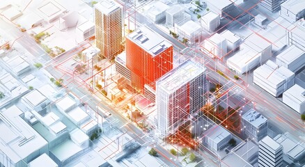 Poster - The digital city plan features a colorful blueprint of a city, which gives an idea of ​​a modern city. The design also includes some plants, which highlight the city's environment.