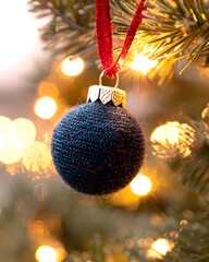 Wall Mural - Close-up of a decorative blue Christmas ornament on a tree