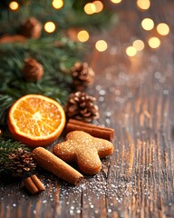 Canvas Print - Festive gingerbread cookies with orange and pine decorations