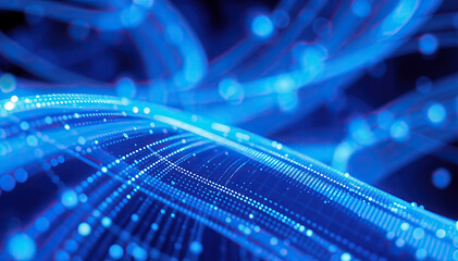 Poster - abstract blue data wave digital flow futuristic technology design glowing connection pattern
