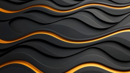 Poster - Captivating Abstract Digital Art with Undulating Black and Orange Waves