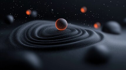 Aufkleber - Abstract representation of waves and particles in a cosmic landscape during the night